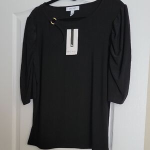 Nine West Elegant Black Blouse with Gold Details